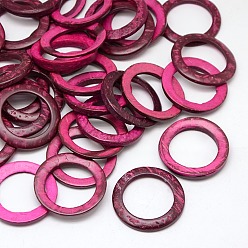 Rosa Oscura Resultados de la joyería de madera de coco teñido anillos que unen, de color rosa oscuro, 20~23x2~5 mm