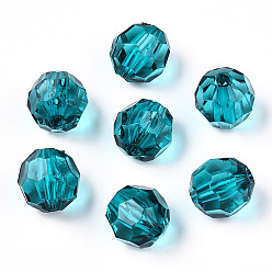 Verde azulado Abalorios de acrílico transparentes, facetados, rondo, cerceta, 10x9.5 mm, Agujero: 1.8 mm, sobre 990 unidades / 500 g