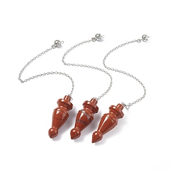 Jaspe Rouge Pendules de radiesthésie pointus en jaspe rouge naturel, avec crémaillère en laiton, sans cadmium et sans plomb, cône, 232x2.5mm, Trou: 1.2~1.8mm