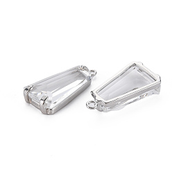 Platinum Transparent Glass Pendants, with Brass Findings, Long-Lasting Plated, Faceted, Trapezoid, Platinum, 23.5x11x5mm, Hole: 1.4mm