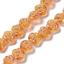 Orange Electroplate Glass Beads Strands, Full Rainbow Plated, Rose, Orange, 12.5x14x9mm, Hole: 1mm, about 55pcs/strand, 25.98''(66cm)