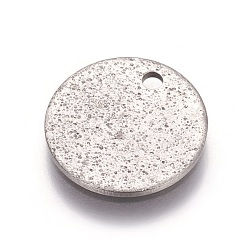 Stainless Steel Color 304 Stainless Steel Textured Pendants, Flat Round, Stainless Steel Color, 15x1mm, Hole: 1.6mm