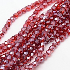 Dark Red Electroplate Glass Beads Strands, Full Luster Plated, Faceted, Cube, Dark Red, 4x4x4mm, Hole: 1mm, about 100pcs/strand, 15.7 inch