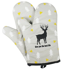 Deer Polyester Oven Mitts, for Bakeware, Winter Warm Mitten Gloves, Deer Pattern, 280x180mm