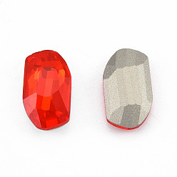 Siam K9 Glass Rhinestone Cabochons, Pointed Back & Back Plated, Faceted, Nuggets, Siam, 14x8x4mm