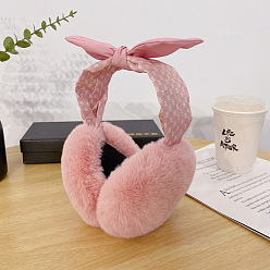 Pink Wool Women's Foldable Headband Earwarmer, Outdoor Winter Earmuffs, with Letter S Cotton Bowknot, Pink, 150mm