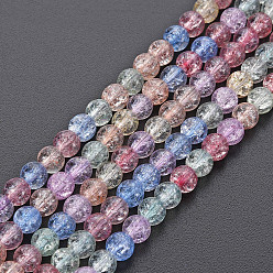 Colorful Crackle Glass Beads Strands, Dyed & Heated, Round, Colorful, 4mm, Hole: 0.8mm, about 98~100pcs/strand, 15.35 inch(39cm)