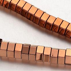 Copper Plated Electroplate Non-magnetic Synthetic Hematite Bead Strands, Hexagon, Copper Plated, 8x4mm, Hole: 1mm, about 97pcs/strand, 15.7 inch