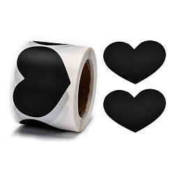 Noir Autocollants autocollants en papier kraft autocollants, étiquettes adhésives, cœur, noir, cœur: 41x60 mm, 150 pcs / rouleau