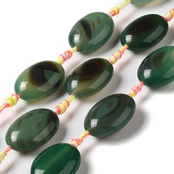 Green Natural Agate Beads Strands, Dyed & Heated, Flat Oval, Green, 23.5~25x16.5~18.5x9~10mm, Hole: 2mm, about 13pcs/strand, 18.11''(46cm)