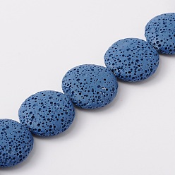 Синий Синтетические бусины из вулканического камня, окрашенные чечевицей, синие, 20x7 мм, отверстие : 1 мм, около 19 шт / нитка, 15.3 дюйм