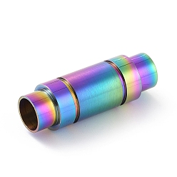 Mixed Color Ion Plating(IP) 304 Stainless Steel Magnetic Clasps with Glue-in Ends, Frosted, Column, Mixed Color, 26x9mm, Hole: 6mm