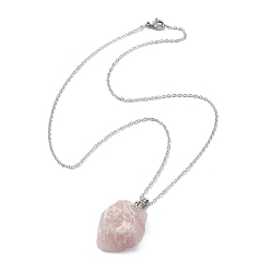 Quartz Rose Collier pendentif pépite de quartz rose naturel avec chaînes en acier inoxydable, 304 pouce (17.52 cm)
