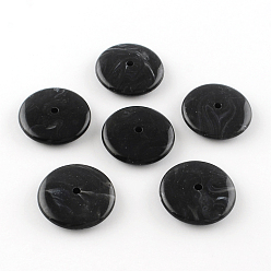 Noir Perles acryliques imitation de pierres précieuses rondes plates, noir, 26x6mm, Trou: 2.5mm, environ180 pcs / 500 g