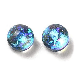 Bleu Cabochons en résine imitation opale, avec de la poudre de paillettes, rondelle, bleu, 4x3mm