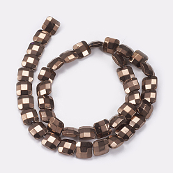 Coffee Plated Electroplated Non-magnetic Synthetic Hematite Beads Strands, Faceted, Square, Coffee Plated, 10x10x4mm, Hole: 1mm, about 40pcs/strand, 15.9 inch(40.5cm)