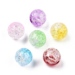 Mixed Color Transparent Crackle Acrylic Beads, Imitation Leopard Skins, Round, Mixed Color, 10x9mm, Hole: 2mm, about 920pcs/500g