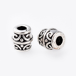 Antique Silver Tibetan Style Alloy Beads, Lead Free & Nickel Free & Cadmium Free, Barrel, Antique Silver, about 8mm wide, 8mm thick, hole: 3mm