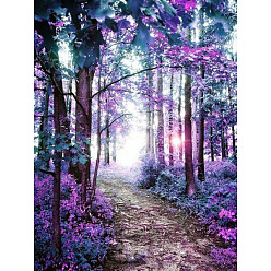 Фиолетовый DIY прямоугольник лесной пейзаж тема наборы алмазной живописи, в том числе холст, смола стразы, алмазная липкая ручка, поднос тарелка и клей глина, фиолетовые, 400x300 мм