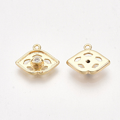 Real 18K Gold Plated Brass Charm Enamel Settings, with Cubic Zirconia, Eye, Clear, Nickel Free, Real 18K Gold Plated, 9.5x12x3mm, Hole: 1mm
