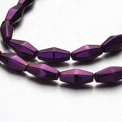 Purple Plated Electroplate Non-magnetic Synthetic Hematite Bead Strands, Faceted, Bicone, Purple Plated, 12x6mm, Hole: 1mm, about 34pcs/strand, 15.7 inch