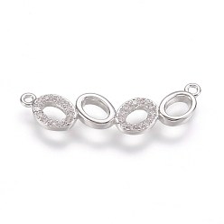 Real Platinum Plated Brass Micro Pave Cubic Zirconia Links, Real Platinum Plated, Oval, 9x28x2mm, Hole: 1mm
