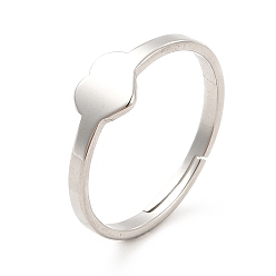 Stainless Steel Color 201 Stainless Steel Heart Adjustable Ring for Women, Stainless Steel Color, US Size 6 1/2(16.9mm)