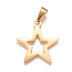 Oro 304 colgantes de acero inoxidable, estrella, dorado, 32x29.5x1.5 mm, agujero: 10x4 mm
