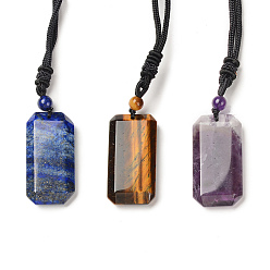 Mixed Stone Natural Mixed Gemstone Rectangle Pendant Necklace with Nylon Cord for Women, 25.98~27.17 inch(66~69cm)