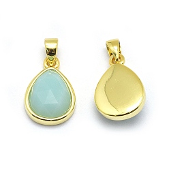Amazonite Natural Amazonite Pendants, with Golden Tone Brass Findings, teardrop, Faceted, 14.5x9.5x5mm, Hole: 2.5x3.5mm