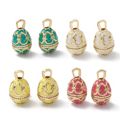 Mixed Color Rack Plating Brass Enamel Pendants, with Cubic Zirconia, Oval, Long-Lasting Plated, Real 18K Gold Plated, Mixed Color, 23.5x13mm, Hole: 5x3.5mm