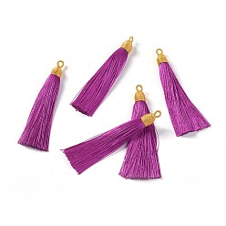 Purple Nylon Tassel Big Pendants, with Iron Findings, Golden, Purple, 86x9.5mm, Hole: 3x5mm