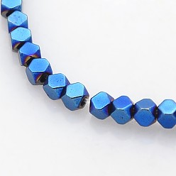 Blue Plated Electroplate Non-magnetic Synthetic Hematite Beads Strands, Faceted Cube, Blue Plated, 2x2x2mm, Hole: 1mm, about 294pcs/strand, 15.7 inch