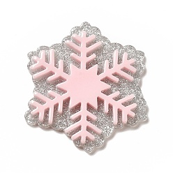 Pink Pendentifs acryliques, avec de la poudre de paillettes, charme de flocon de neige, rose, 45x38x4mm, Trou: 1.4mm