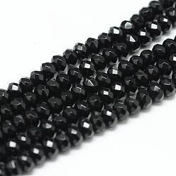 Noir Blanc brins de perles de jade naturels, teint, facette, rondelle, noir, 4~5x3mm, Trou: 0.5mm, Environ 115~120 pcs/chapelet, 13.39~13.98 pouce (34~35.5 cm)