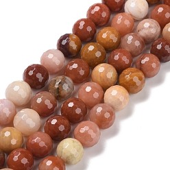 Petrificación de Madera Petrificados perlas de madera hebras naturales, facetado (128 facetas), rondo, 10 mm, agujero: 1.2 mm, sobre 37 unidades / cadena, 14.96'' (38 cm)