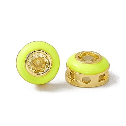 Amarillo Rack de latón chapado perlas de óxido de circonio cúbico, con esmalte, real 18 k chapado en oro, larga duración plateado, sin cadmio y níque y plomo, plano y redondo, amarillo, 8x4.5 mm, agujero: 1.2 mm y 5.5x1.2 mm