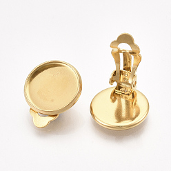 Golden 201 Stainless Steel Clip-on Earring Findings, Flat Round, Golden, Tray: 12mm, 17x13.5x6.5mm, Hole: 3mm