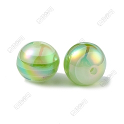 Vert Perles acryliques opaques, couleur ab , rond avec motif à rayures, verte, 15.8x14.5mm, Trou: 2.4mm