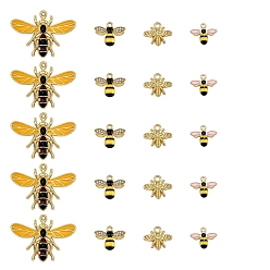 Mixed Color 20Pcs 4 Style Alloy Rhinestone Pendants, with Enamel, Hornet & Bee & Bumblebee, Golden, Mixed Color, 10x15mm, 5pcs/style