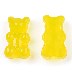 Jaune Cabochons en résine translucide, ours, jaune, 18.5x11x7mm