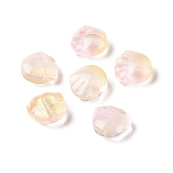 Pink Perles de verre peintes par pulvérisation transparent, impression de griffe d'ours, rose, 14x14x7mm, Trou: 1mm