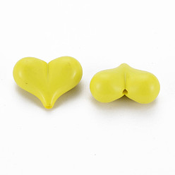 Jaune Perles acryliques opaques, cœur, jaune, 17x22x10mm, Trou: 1.4mm, environ255 pcs / 500 g