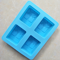 Deep Sky Blue DIY Silicone Tree of Life Pattern Rectangle Soap Molds, for Handmade Soap Making, 4 Cavities, Deep Sky Blue, 205x165x35mm