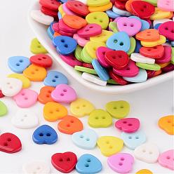 Mixed Color Sweet Heart Buttons, Resin Button
, Mixed Color, about 11mm in diameter, hole: 1.5mm, about 1000pcs/bag