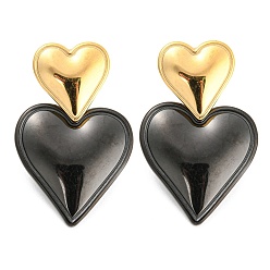 Черный 304 серьги-гвоздики из нержавеющей стали с двойным сердечком для женщин, чёрные, 32.5x20 мм