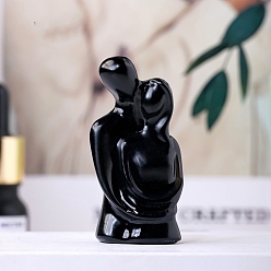 Obsidian Natural Obsidian Carved Healing Hug Couple Figurines, Reiki Energy Stone Display Decorations, 50x25mm