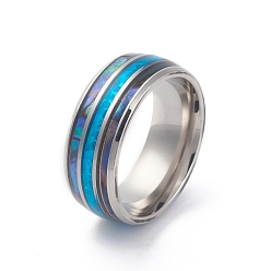 Deep Sky Blue 304 Stainless Steel Paua Shell Cuff Ring for Women, Opal Wide Band Open Rings, Deep Sky Blue, 8mm, Inner Diameter: US Size 7 1/4(17.5mm)
