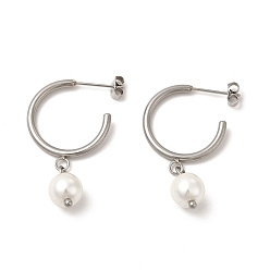 Couleur Acier Inoxydable Boucles d'oreilles pendantes en perles de verre, 304 boucles d'oreilles demi-créoles en acier inoxydable pour femmes, couleur inox, 38mm, pin: 0.7 mm