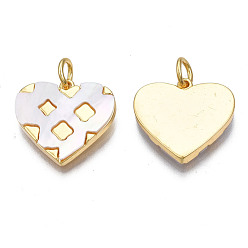 Seashell Color Shell Pendants, with Real 18K Gold Plated Tone Brass Findings, Cadmium Free & Nickel Free & Lead Free, Heart, Seashell Color, 15x16x2.5mm, Jump Ring: 5x1mm, 3mm